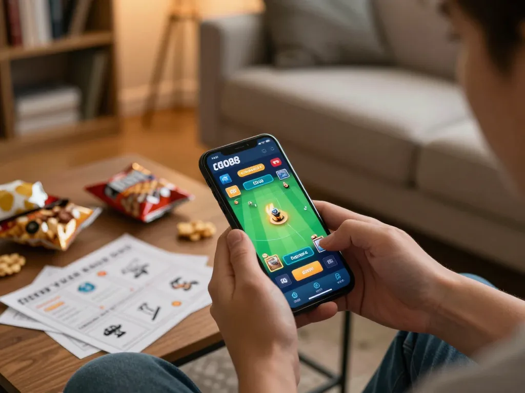 GO88 app interface showcasing an active betting session on a smartphone amidst a cozy home setting