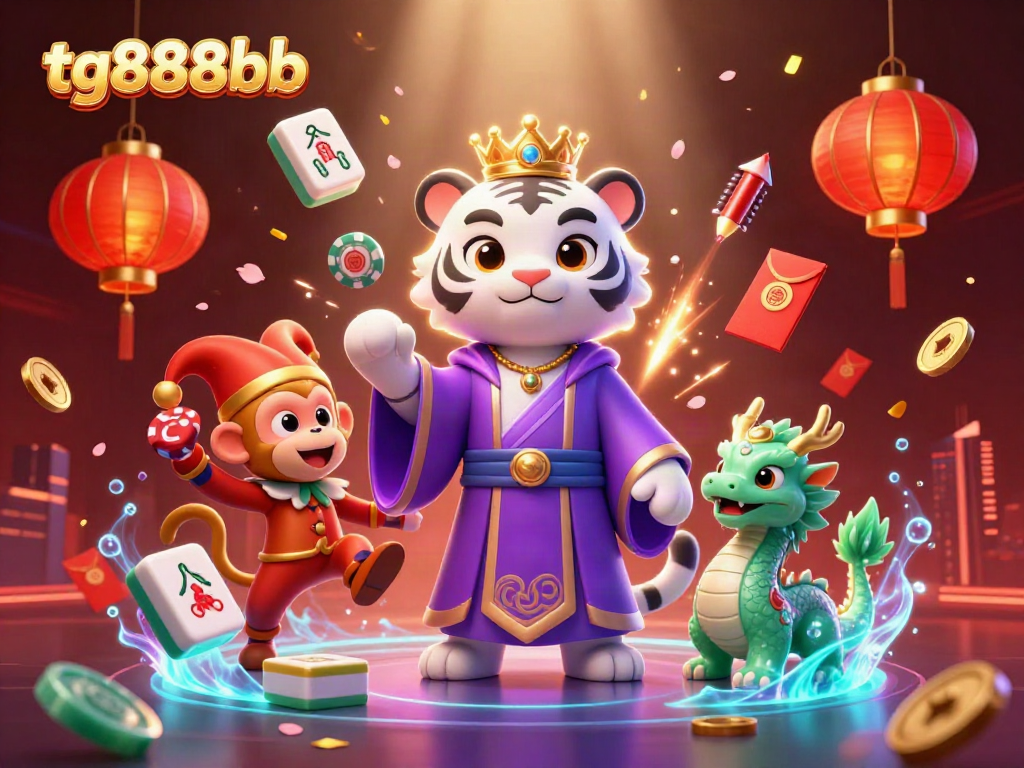 Experience the vibrant excitement of gambling with tg888bb in this dynamic casino illustration featuring a white tiger and playful monkey.