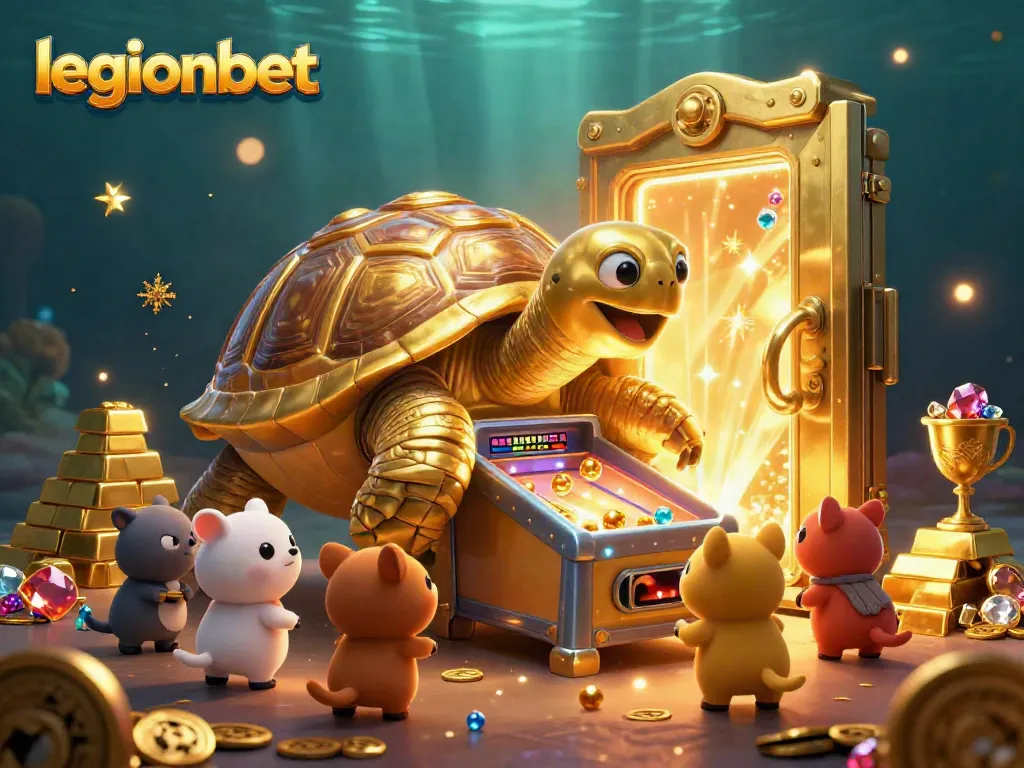 Experience the excitement of legionbet with thrilling games and golden treasures in this vibrant illustration.