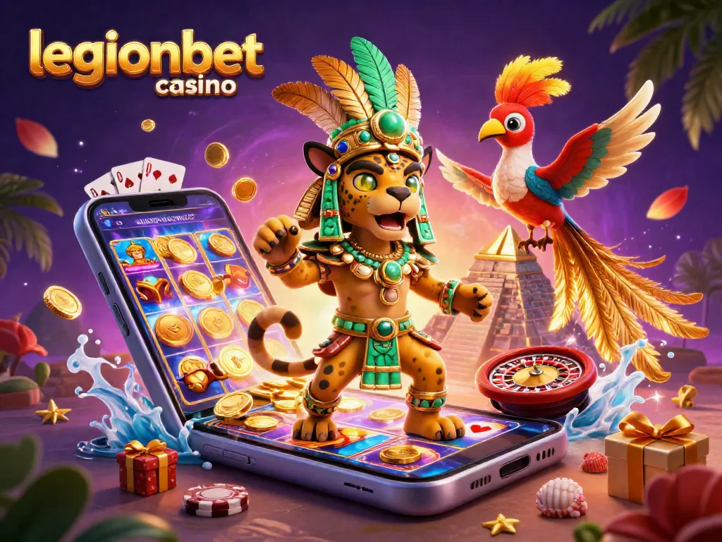 Engage with thrilling slots and gaming at legionbet casino in this vibrant 3D illustration.