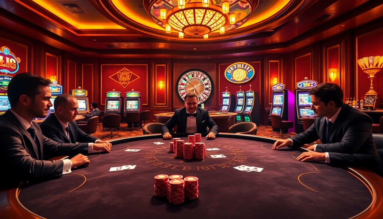 Engage in an exciting high-stakes poker game at https://zk88.club/ featuring luxurious casino elements.