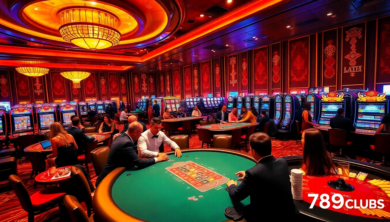 Players enjoying a thrilling poker game at 789club's luxurious casino.