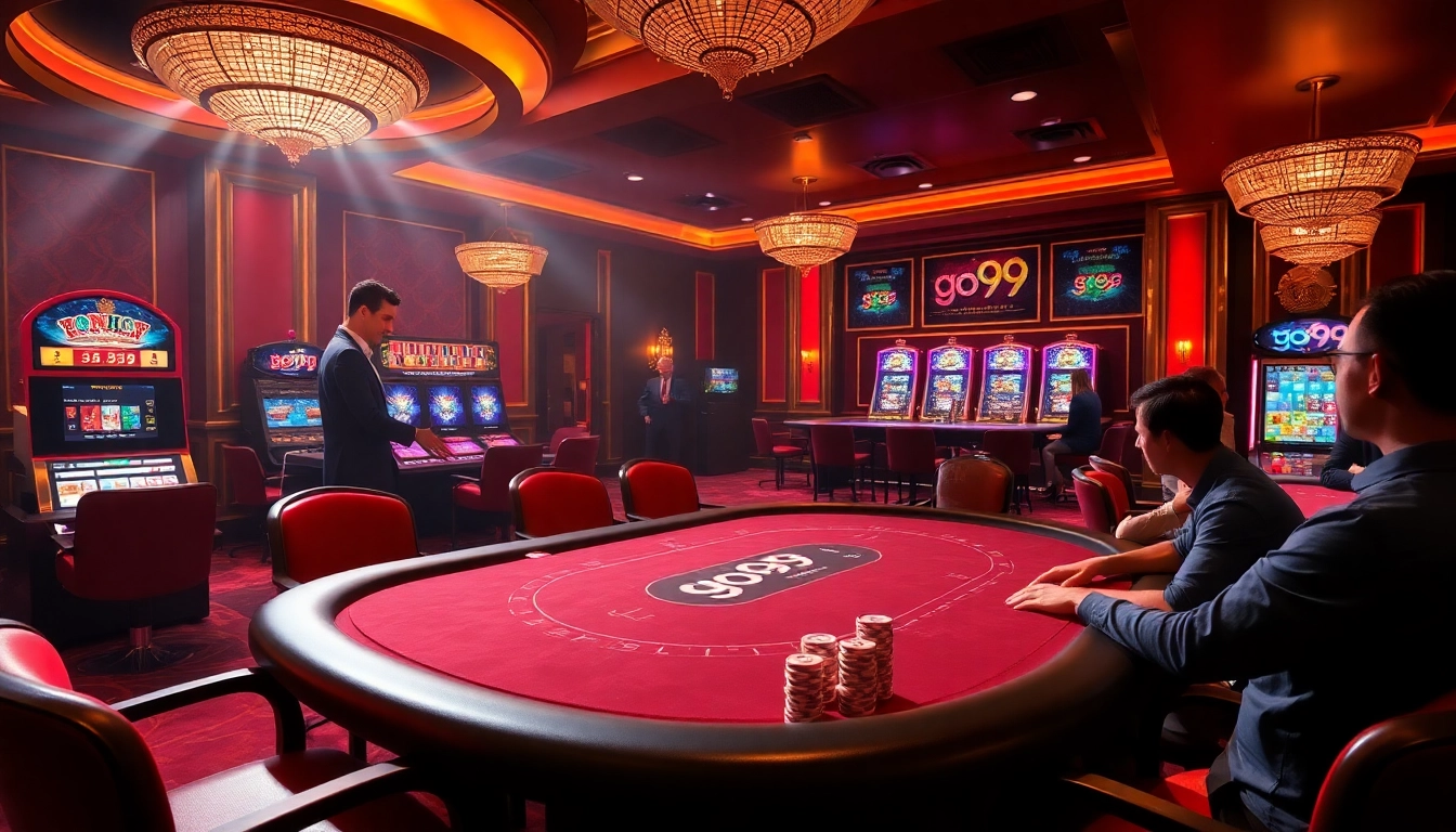 Experience ultimate gaming excitement with go99 in a luxurious casino ambiance featuring poker and roulette.