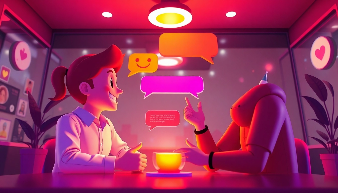 Exciting spicy chat interface featuring animated characters and vibrant emojis.
