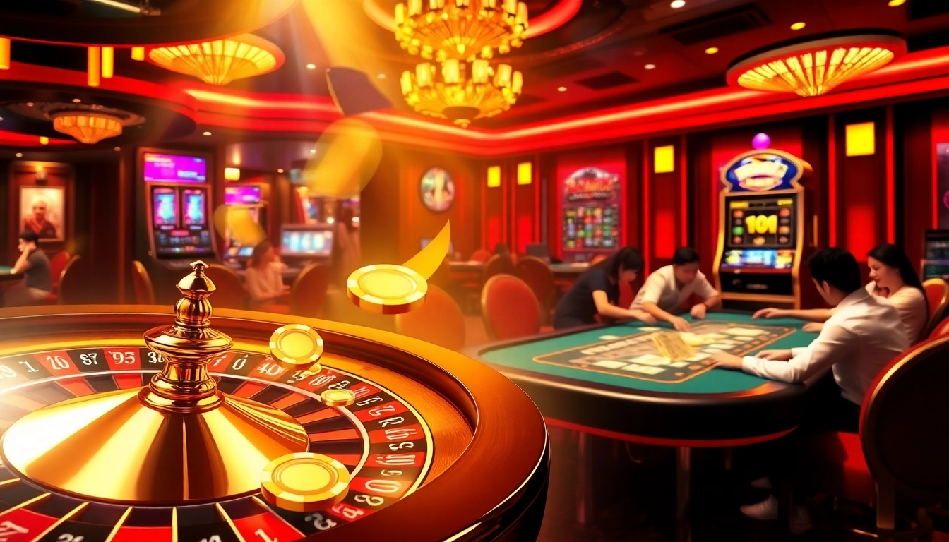 Players enjoy a thrilling game at NK 88 casino with vibrant lights and exciting action.