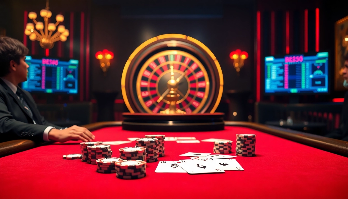 Experience the thrill of MB66 with a vibrant casino scene showcasing high-stakes poker action.