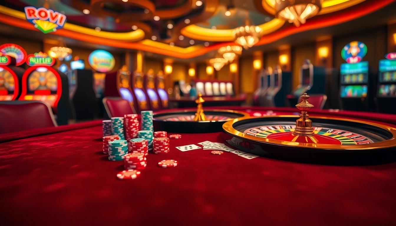 Engaging gamblers at Rikvip around a vibrant roulette wheel with colorful chips.