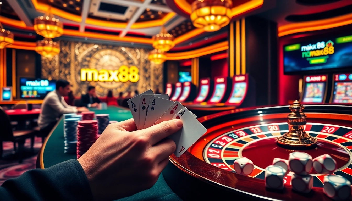 Experience thrilling gameplay at max88's luxurious casino with poker, roulette, and slot machines.