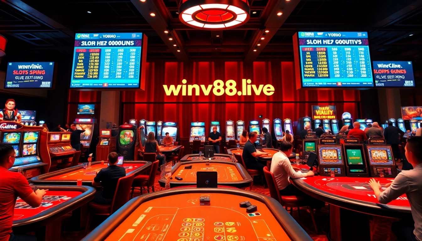 Dynamic gaming scene at winvn88.live, showcasing excited players and vibrant casino atmosphere.