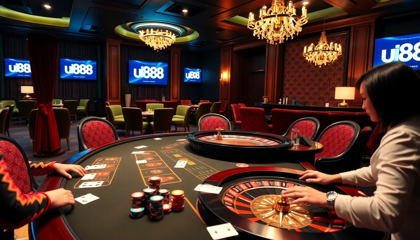 Experience thrilling gameplay at uu88 with a luxurious casino table featuring poker chips and cards.