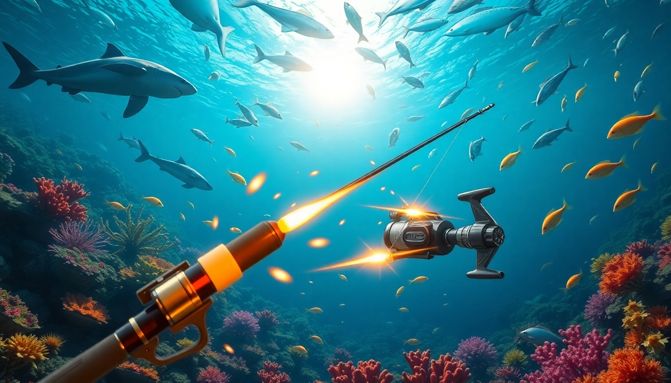 Bắn cá 8KBET game showcasing vibrant marine life and thrilling fishing action in an exciting online casino environment.