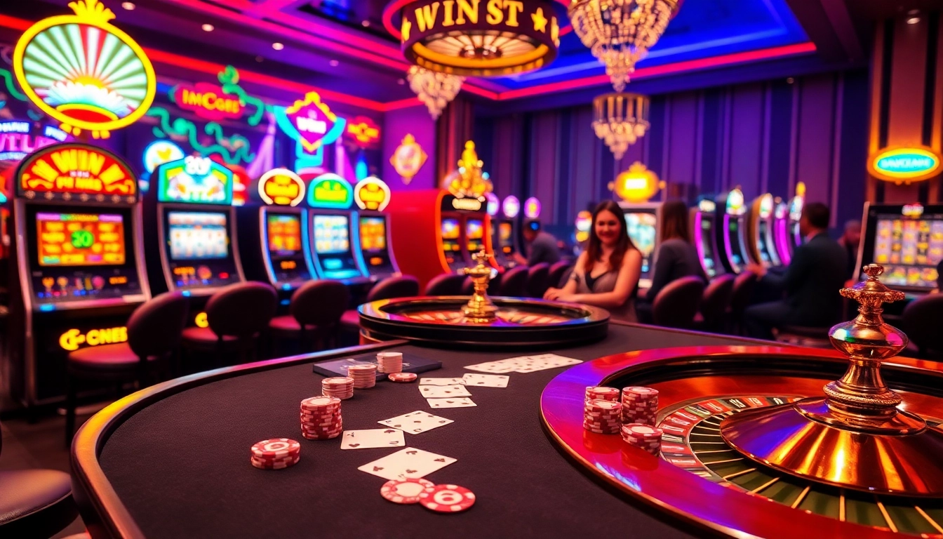 Experience thrilling wins at mb66.ski with vibrant casino tables and slot machines.