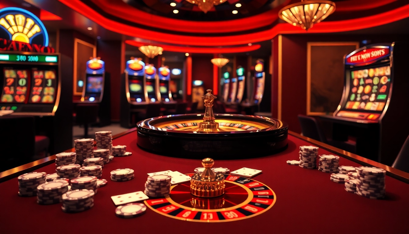 Experience high-stakes gambling action with jl55 poker tables, chips, and roulette in a luxury casino setting.